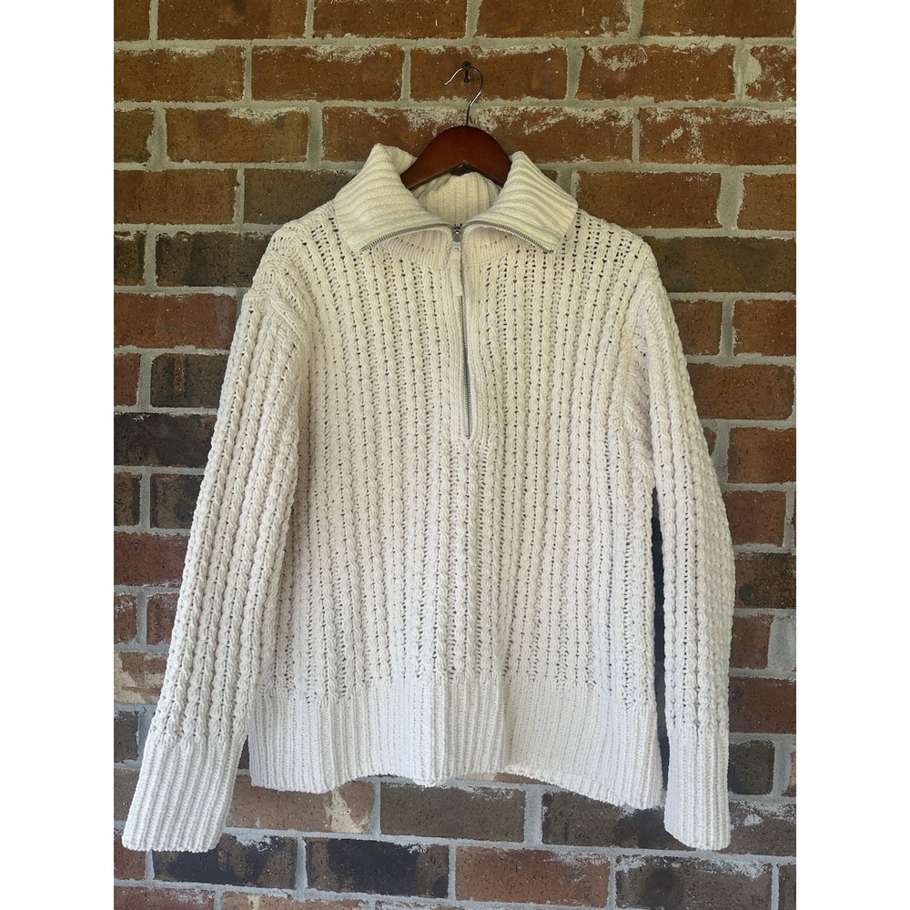 Aerie Cream Knit Sweater L High Neck Zip